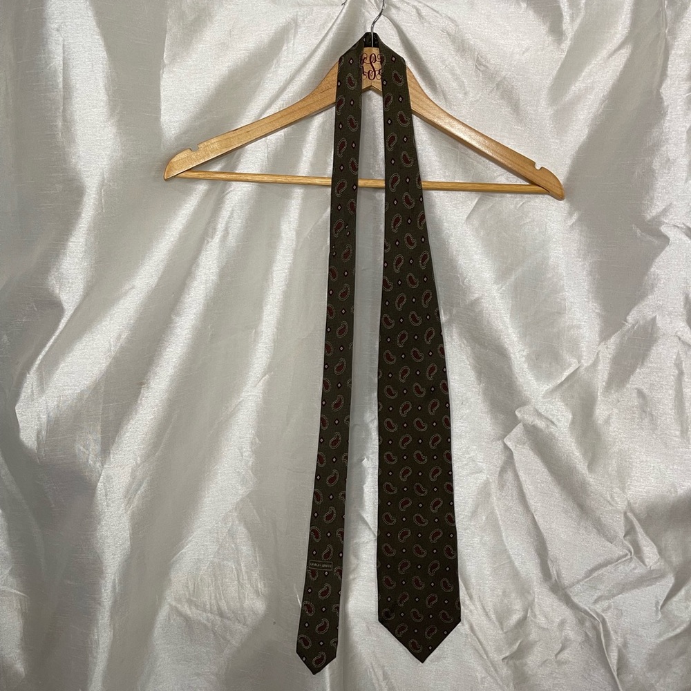 Giorgio Armani VTG 90’s Grey Burgundy Paisley Print Silk Neck Tie Cravatte